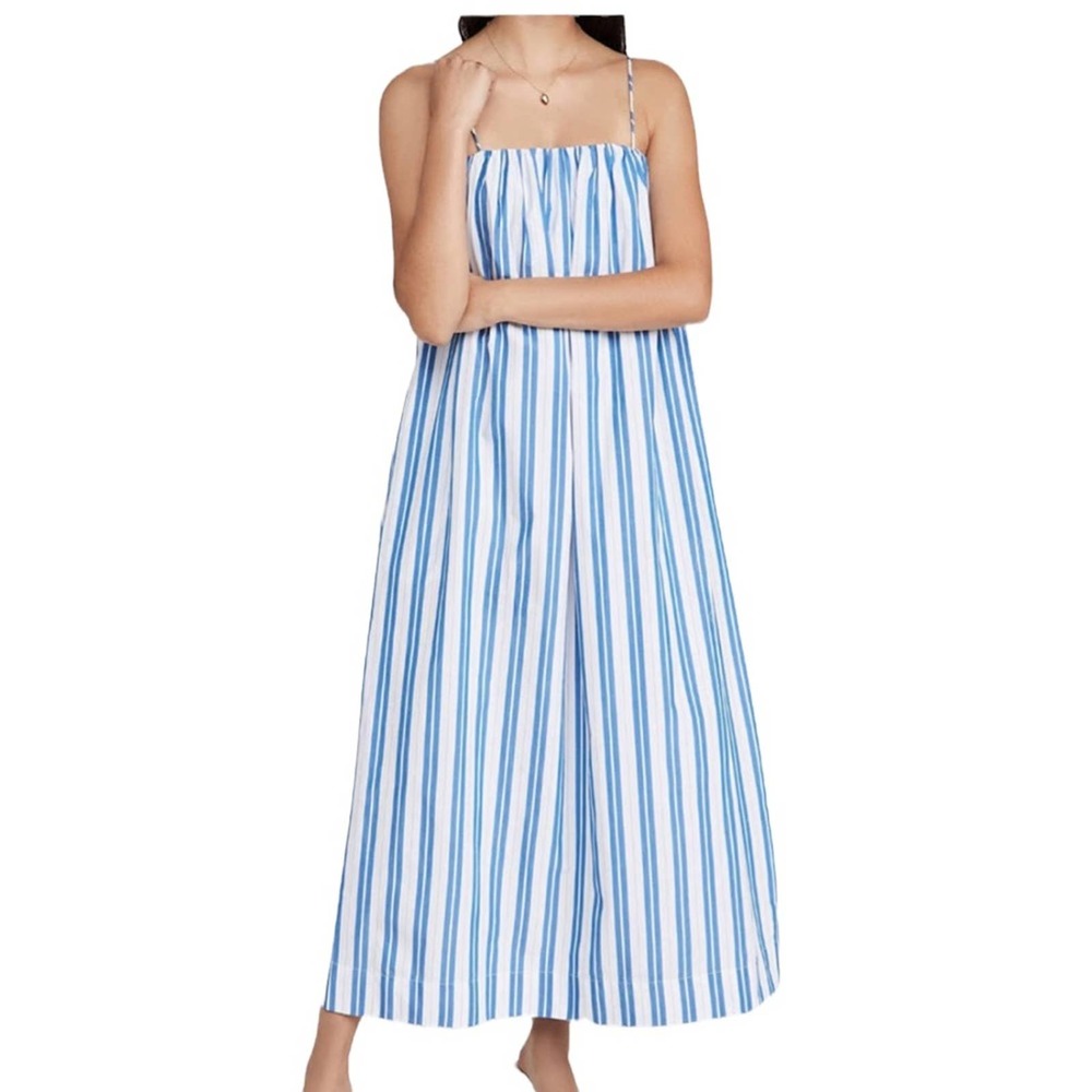 GANNI Dress Striped Organic Cotton Midi 36 US Small Blue and White NWT